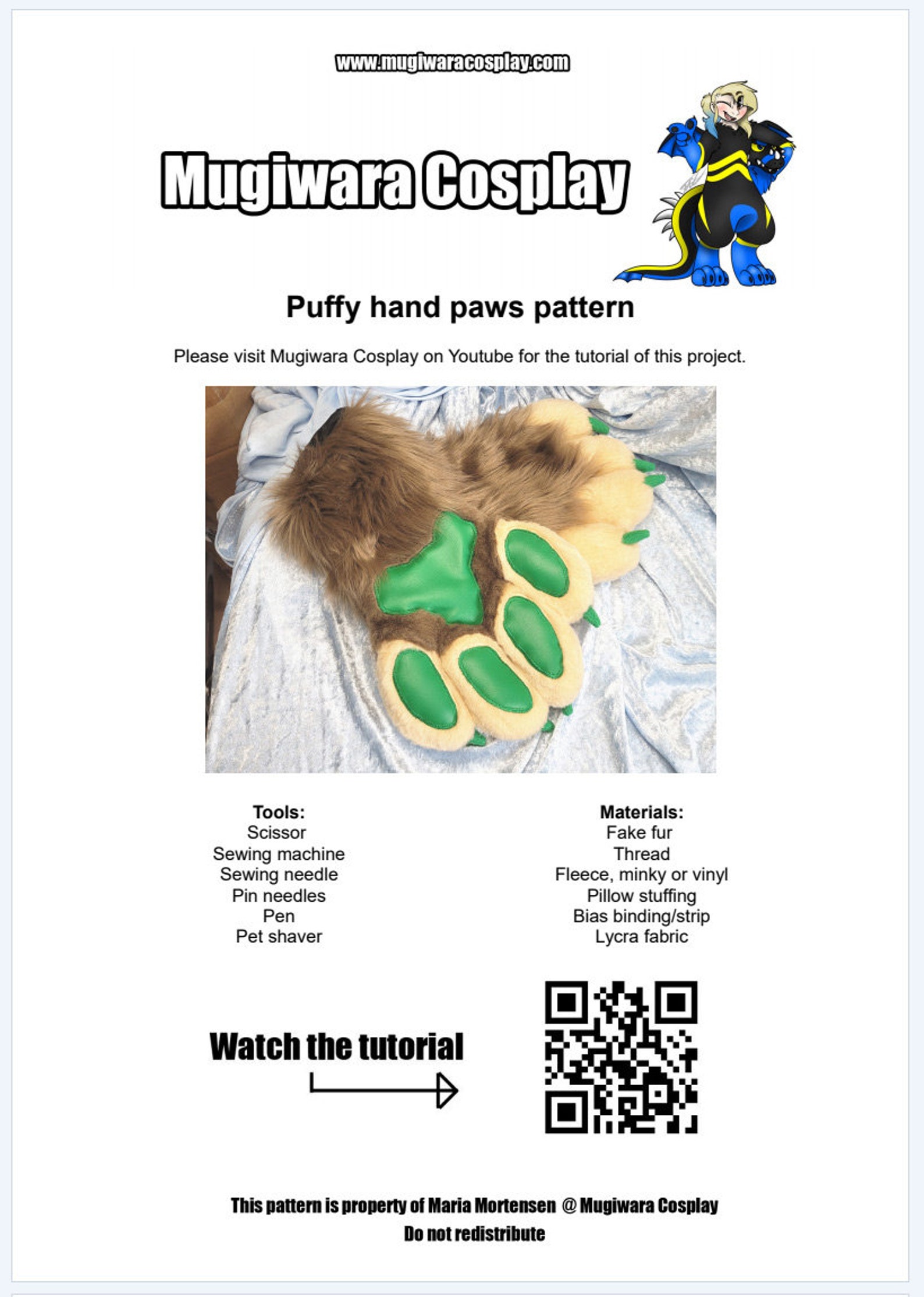 DIGITAL Puffy Hand Paw Pattern for Fursuits - New Version - PDF ...