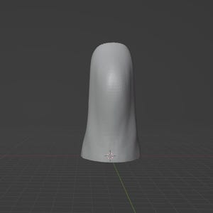May include: A 3D-rendered, light gray, abstract sculpture. The form is elongated and rounded, with a smooth texture and a slightly textured top. The sculpture is set against a dark gray background.