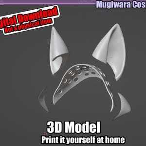 May include: A 3D model digital download for Mugiwara Cosplay featuring a set of grey animal ears and a curved, perforated headpiece. The text reads Digital Download Not a physical item, 3D Model, and Print it yourself at home.