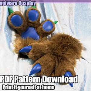 DIGITAL 3 Fingered Puffy Hand Paw Pattern for Fursuits - Claw Pattern Included - PDF Download