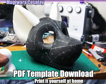 CYFROWY szablon bazowy głowy psa dla Fursuits-PDF do pobrania