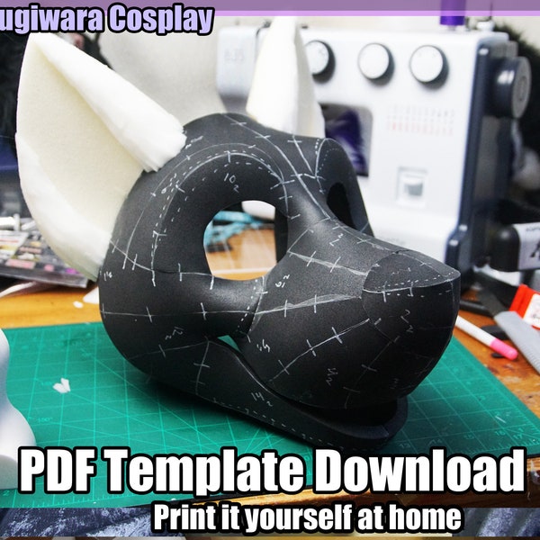 CYFROWY szablon bazowy głowy psa dla Fursuits-PDF do pobrania