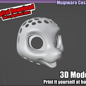 Puede incluir: Modelo 3D de una cabeza de animal de dibujos animados con ojos grandes y una nariz pequeña. El modelo tiene varios agujeros circulares en la parte superior. El texto de la imagen dice "Descarga digital, No es un artículo físico" y "Modelo 3D, Imprímelo tú mismo en casa."