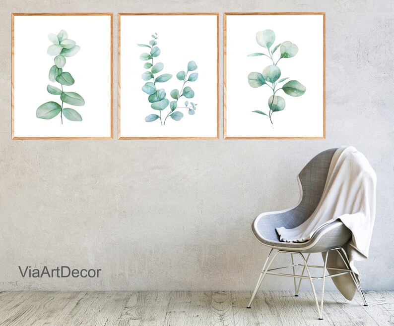 Green Leaf Wall Art Set of 3 Botanical Printable Painting Etsy