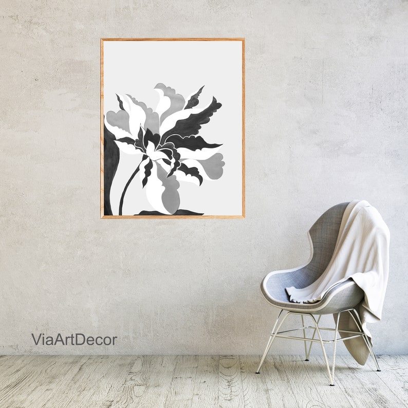 Black and White Flower Wall Art Botanical Printable Modern Etsy