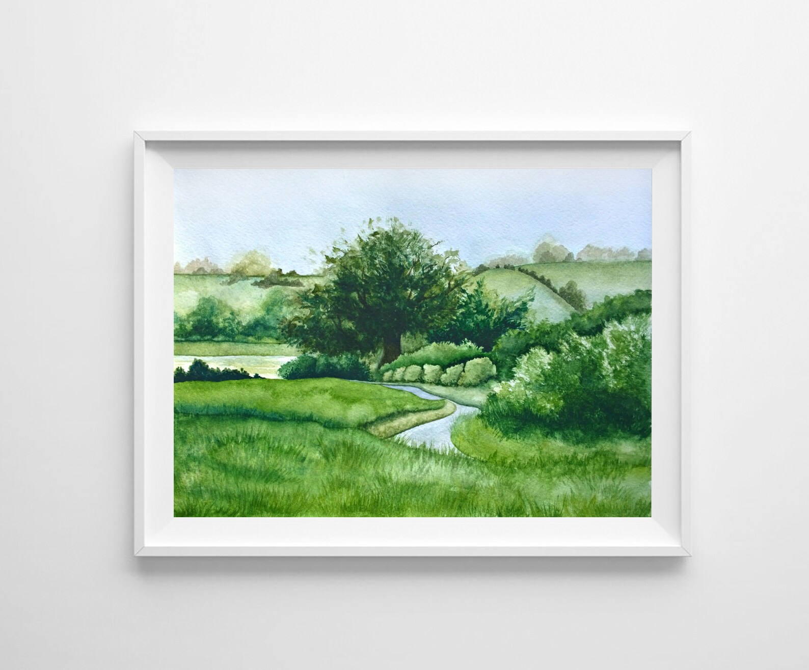 Green Landscape Watercolor Printable Artwork Nature Colorful Etsy