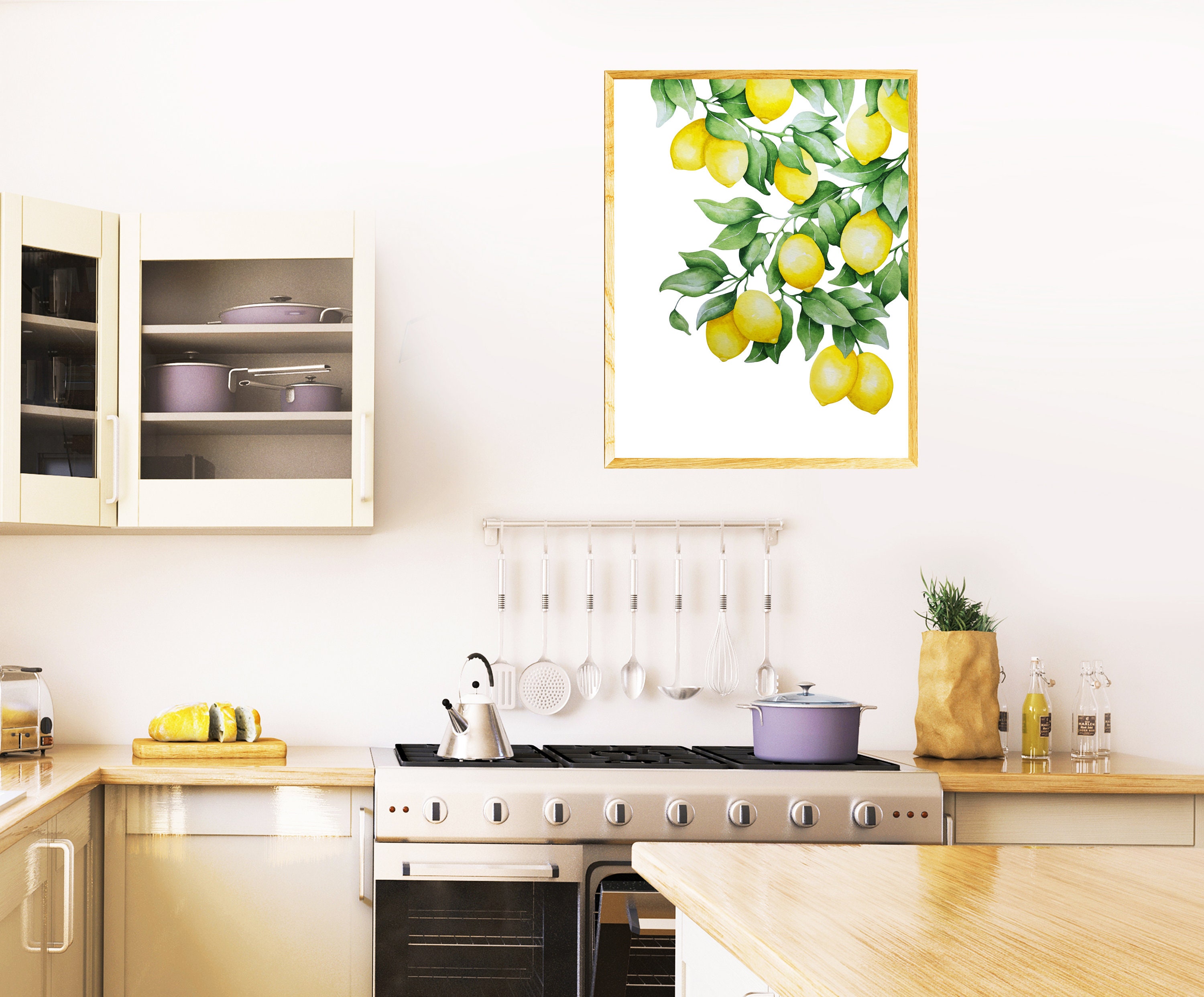 Lemons Print Watercolor fruit Wall art Printable yellow green | Etsy