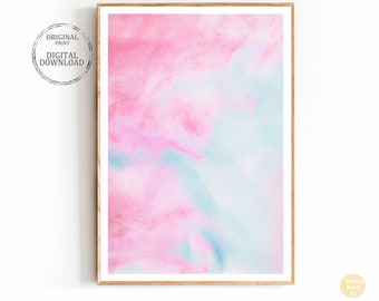 Abstract Watercolor Art Print: Pink & Blue Colorful Wall Art (Digital Download)