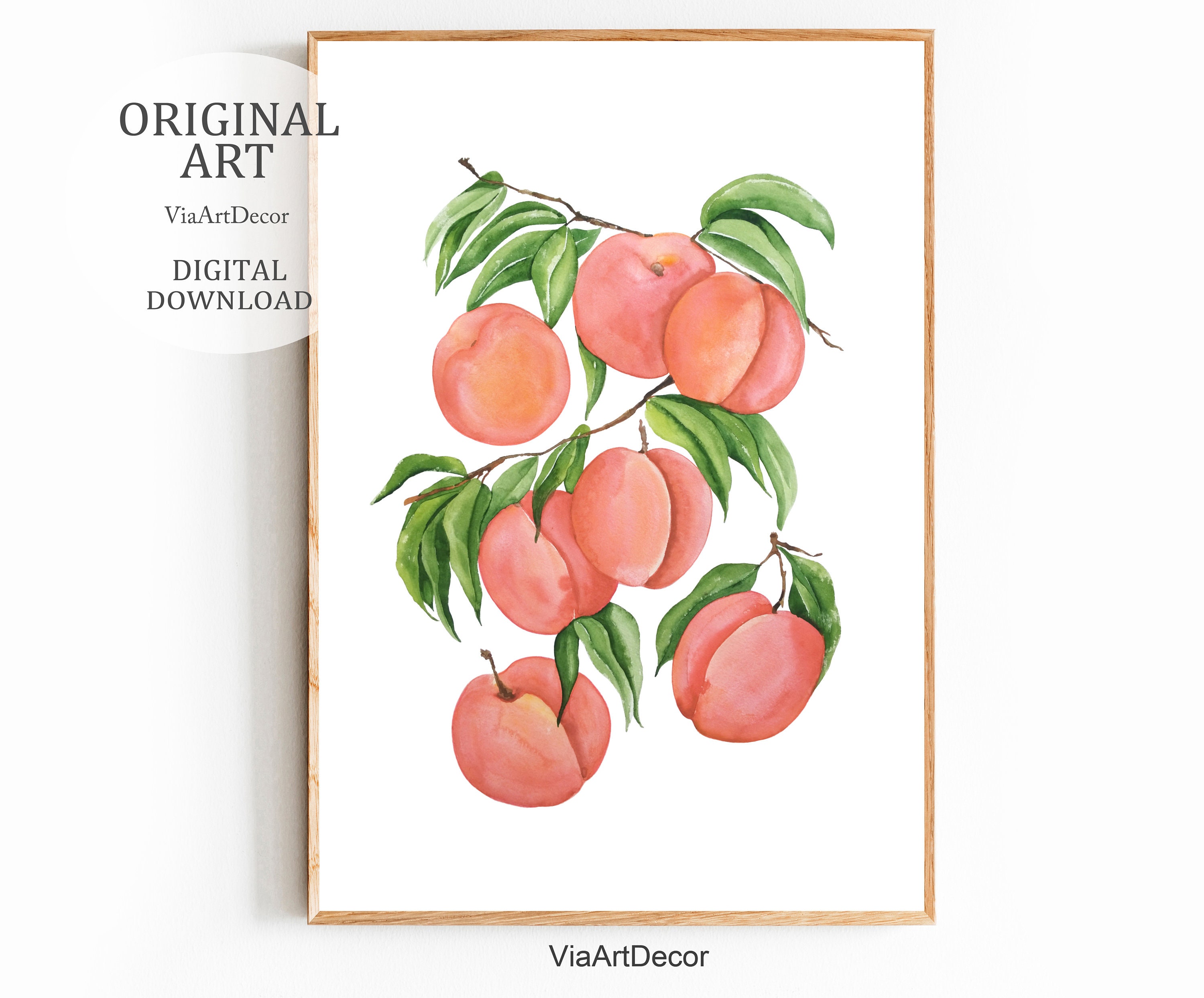Peaches Print Wall art Watercolor fruit Poster Kitchen decor Etsy