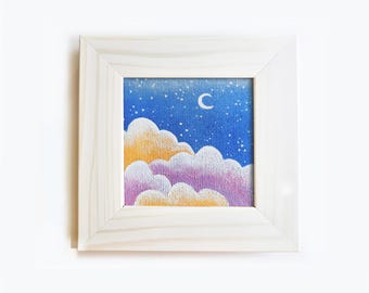 印象派の雲の風景、オリジナル油絵、6x8インチ、キャンバスパネルに