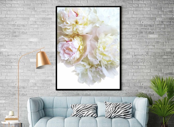 Modern Floral Wall Art Peony Print Ivory Rose Pink Flower | Etsy