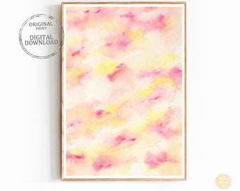 Abstract Watercolor Art Print: Pastel Pink & Yellow Wall Art (Digital Download)
