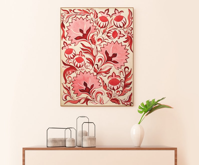 Floral Watercolor Wall Art Botanical Printable Flower Red Etsy