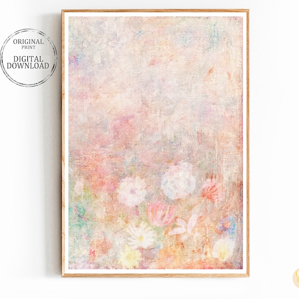 Abstract watercolor Wall art Printable Flowers Pink blue purple Pastel Sky cloud Print Neutral poster large bedroom decor Digital download