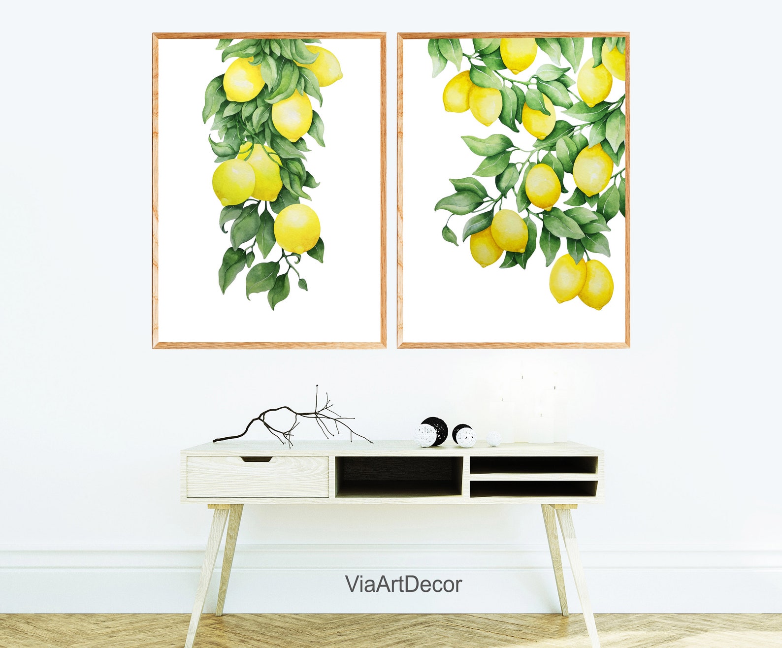 Set of 2 Lemons Print Citrus wall art Printable yellow green | Etsy
