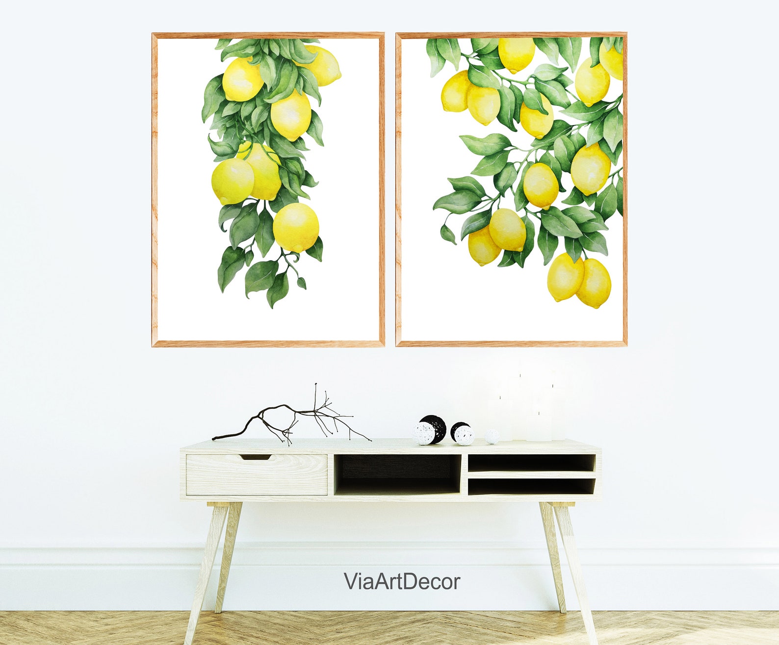 Set of 2 Lemons Print Citrus wall art Printable yellow green Etsy