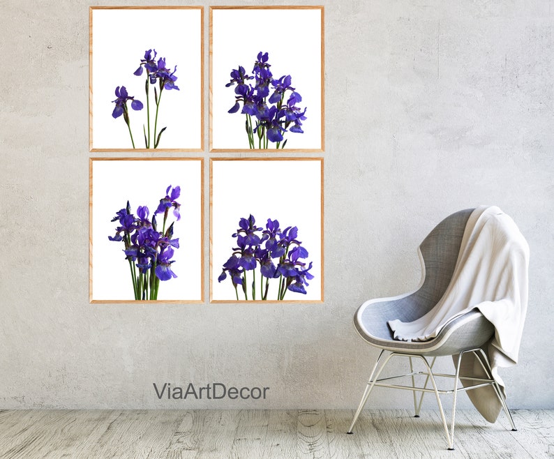 Irises Print Set of 4 Floral Wall Art Printable Blue Purple | Etsy