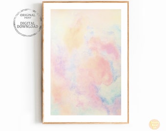 Abstract watercolor Print: Neutral Pastel Wall Art, Pink & Blue (Digital Download)