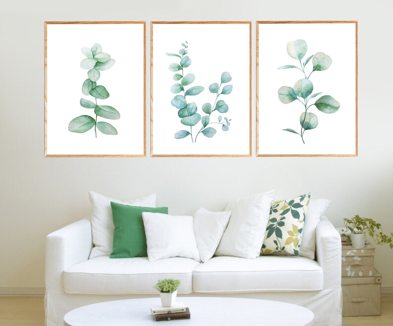 Green Leaf Wall Art Set of 3 Botanical Printable Painting Etsy