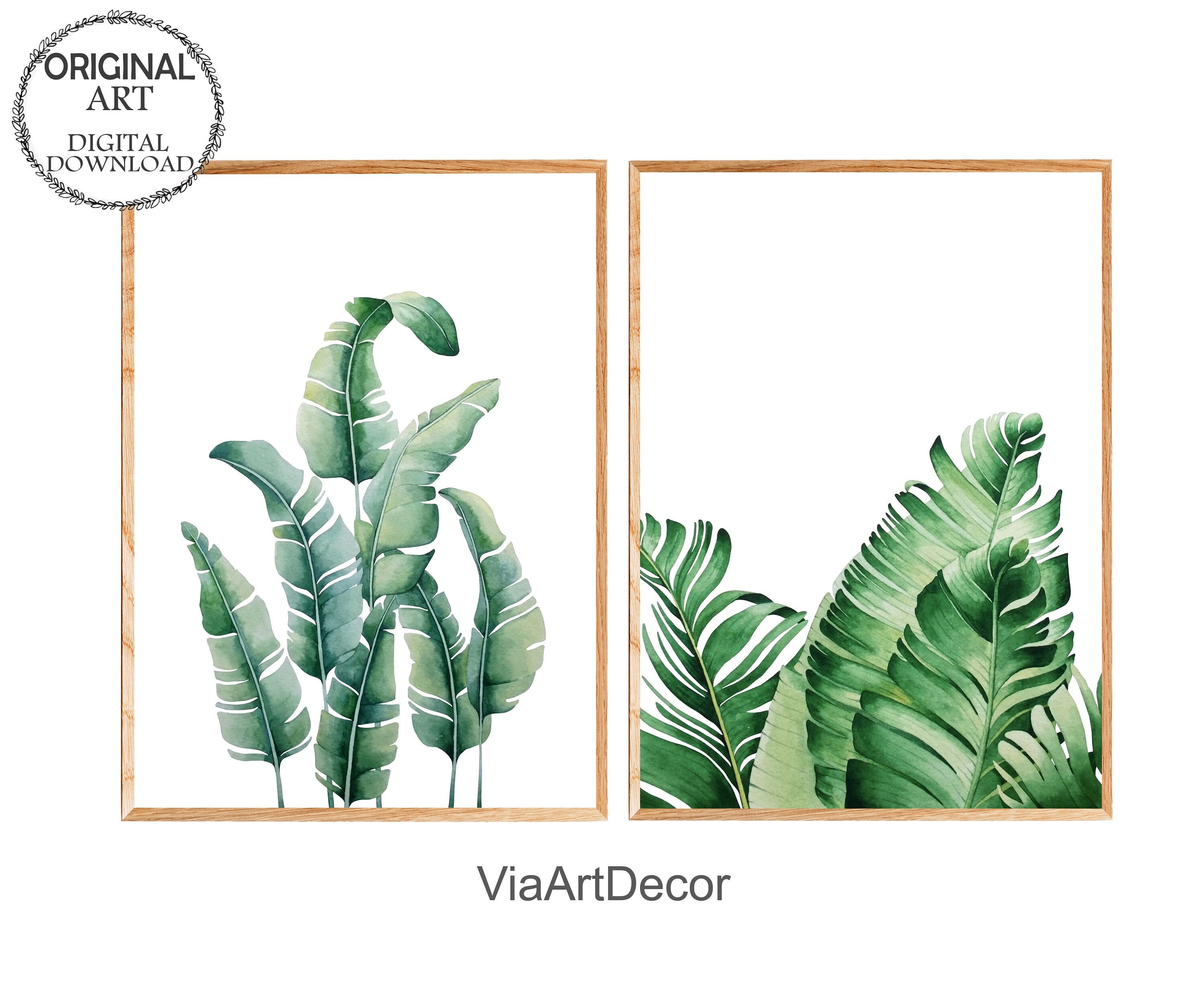Tropical leaf Print Banana leaves Wall art Printable Botanical Large poster Greenery Watercolor Palm plant Boho decor art Digital Download