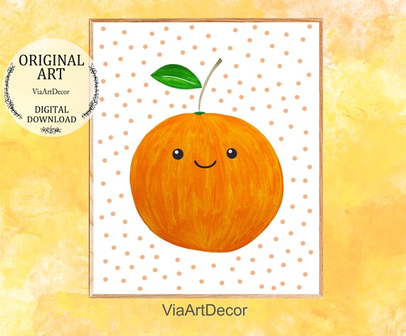 cute orange print kawaii fruit wall art printable modern etsy etsy