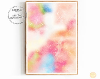 Abstract Watercolor Wall art Print: Pink & Blue Colorful Art (Digital Download)