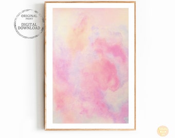 Wall art Printable Abstract watercolor Pastel Sky cloud Prints Pink blue poster Modern Minimalist bedroom decor Digital download