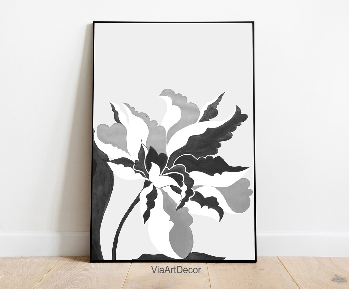 Black and White Flower Wall Art Botanical Printable Modern Etsy
