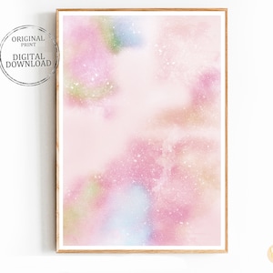 Abstract watercolor art Printable Pastel wall art Large scale abstract print Pink and blue art Neutral Above bed bedroom Digital download