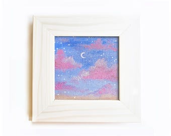 印象派の雲の風景、オリジナル油絵、6x8インチ、キャンバスパネルに