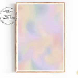 抽象的な水彩画：ピンクとブルーのパステルアート、寝室の装飾、デジタルダウンロード
