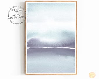 Minimalistische aquarelkunst aan de muur: pastelblauw abstract schilderij afdrukbaar