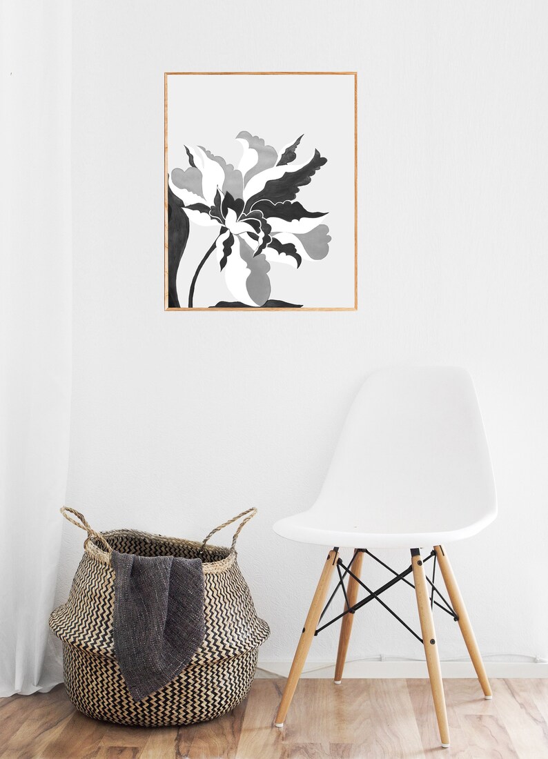 Black and White Flower Wall Art Botanical Printable Modern Etsy