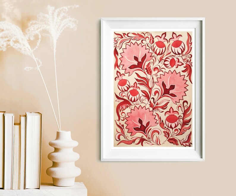 Floral Watercolor Wall Art Botanical Printable Flower Red Etsy