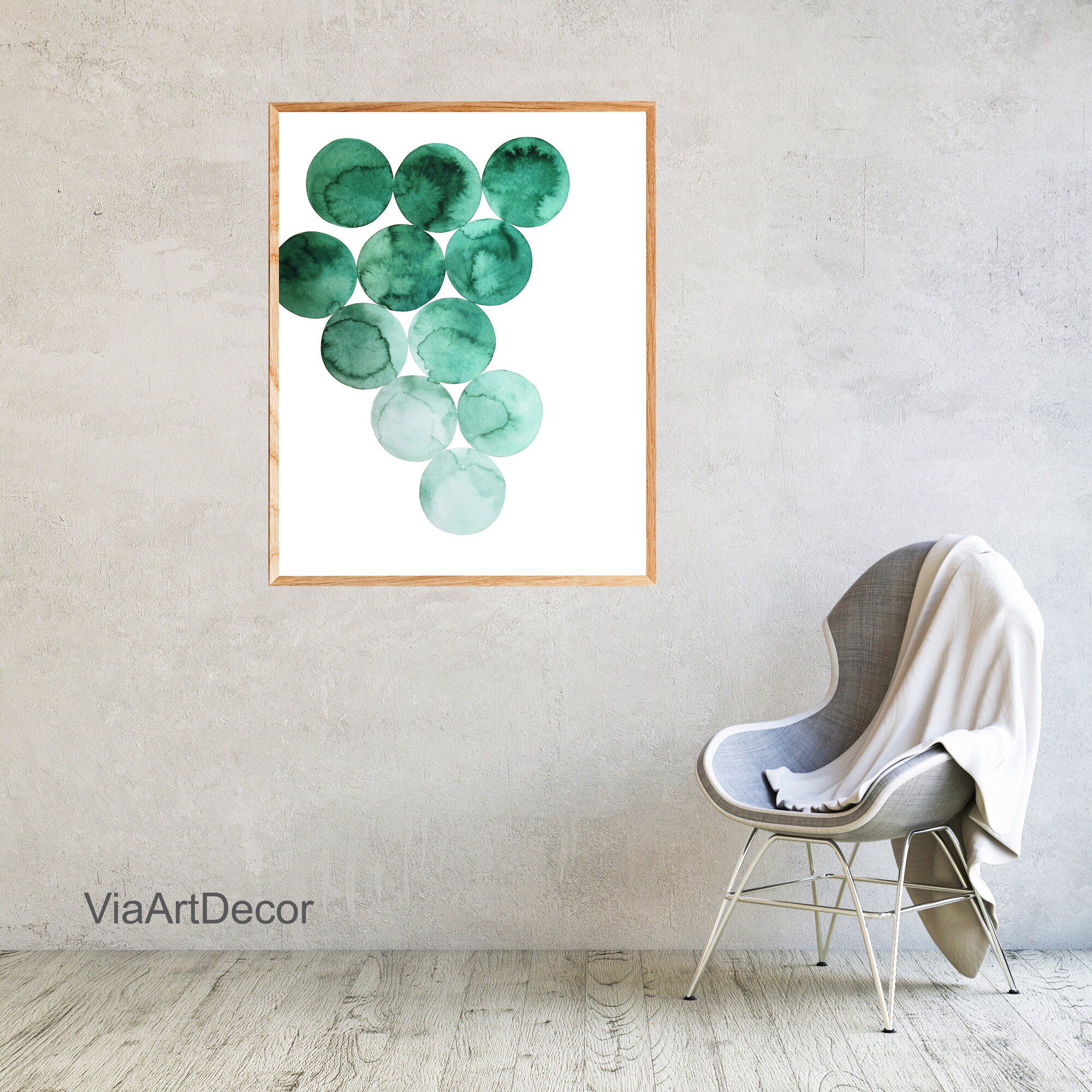 Abstract Watercolor Print Green Wall Art Printable Emerald Etsy