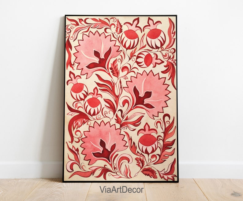 Floral Watercolor Wall Art Botanical Printable Flower Red Etsy