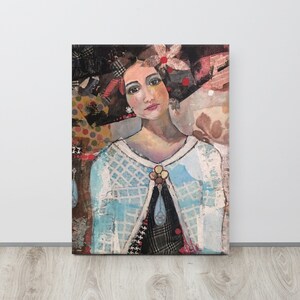 Mixed Media Art &quot;Thinking of You&quot; - Stylish Original Artwork Fine Art Canvas Print - Cozy Home Decor Wall Art - Gift for Her - Gift for Him
