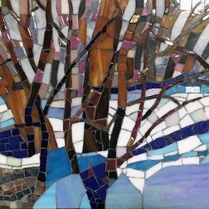 Winter Trees-mosaic on plywood 14&quot;x11&quot;