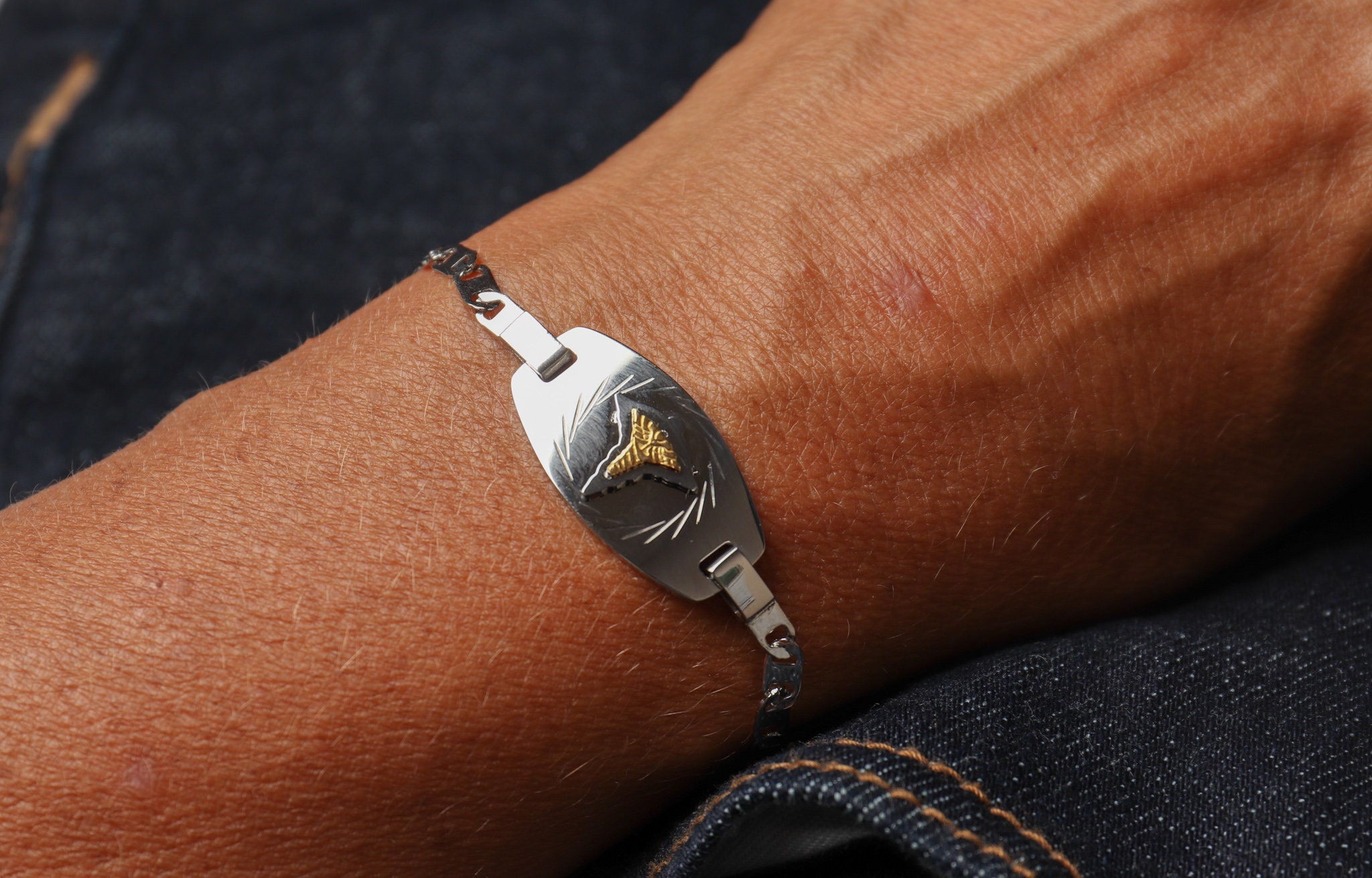 Medical ID gravé bracelet femme silvertone pendentif lisse goldtone