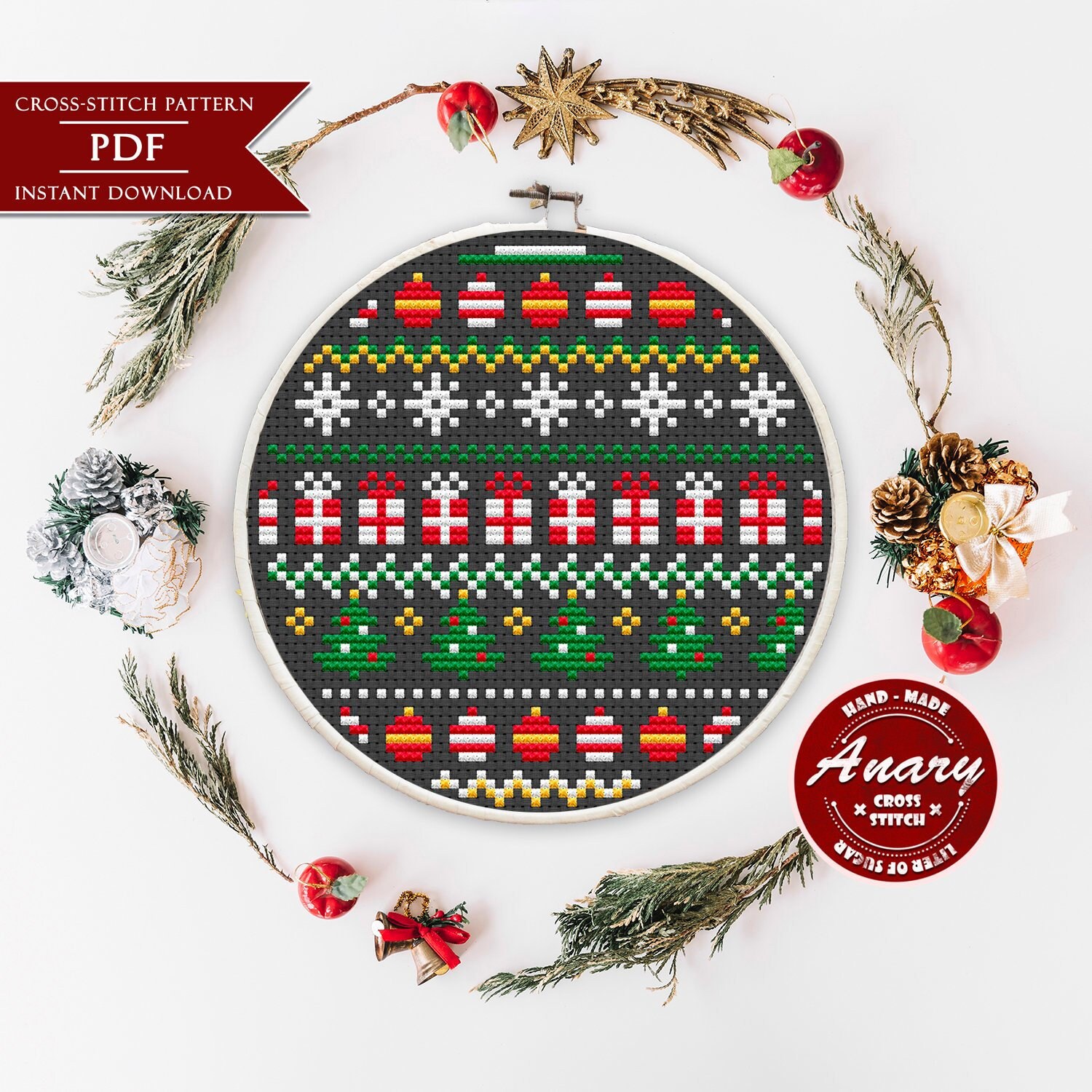 Christmas Decor Cross Stitch Pattern Fair Isle Christmas Etsy