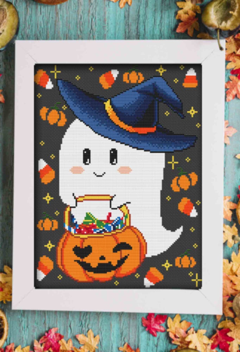 Halloween Ghost Cross Stitch Pattern Sweet Xstitch Candycorn | Etsy