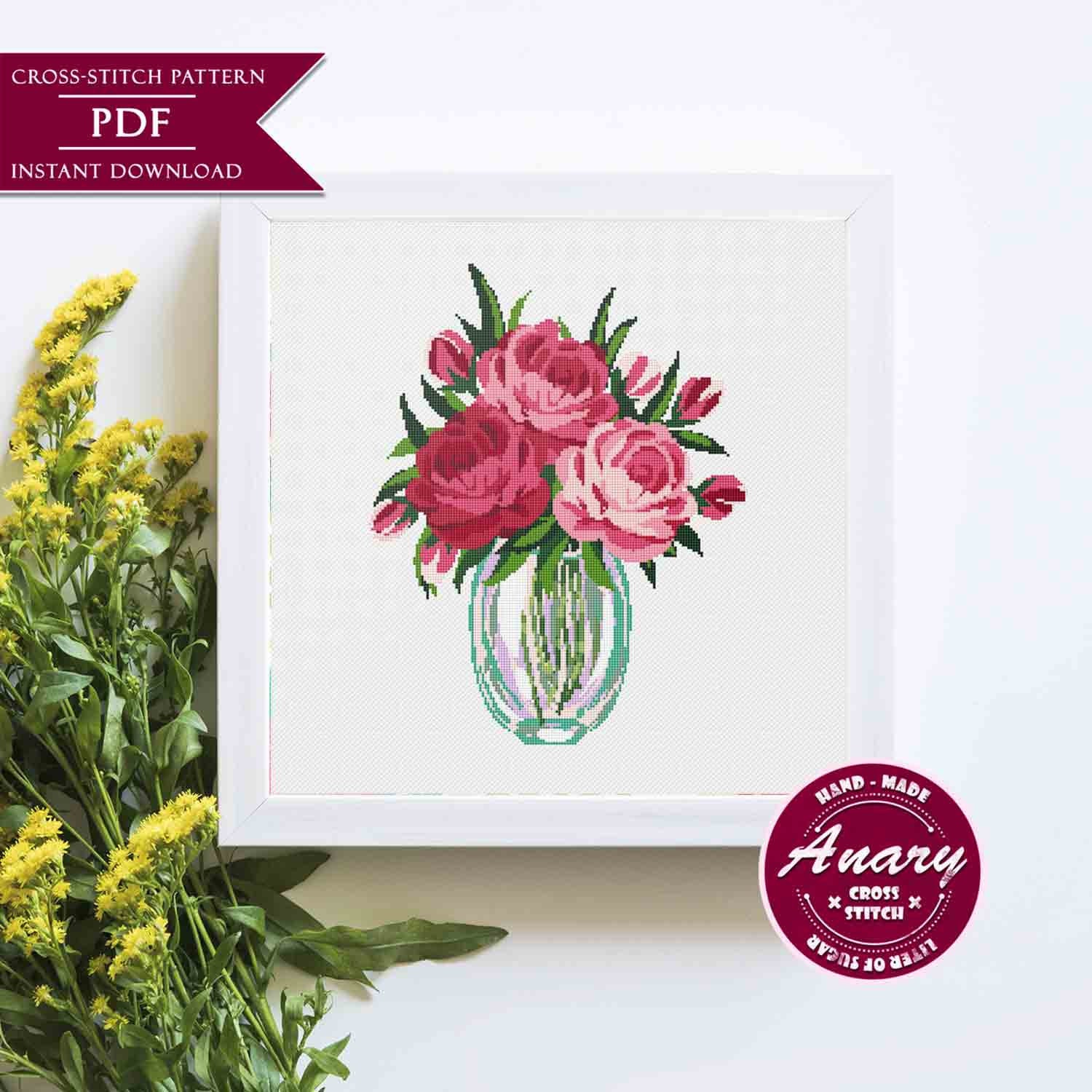 Flower Bouquet Cross Stitch Pattern Floral Cross Stitch Chart Etsy