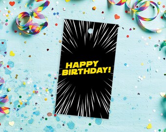 Space Happy Birthday Gift Tag 2" x 3.5", set of 10