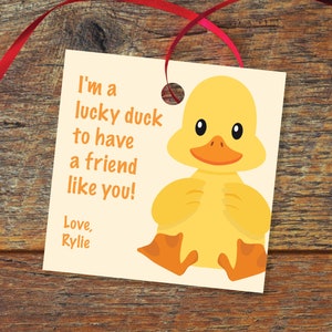 Lucky Duck Personalized Valentine&#39;s Day 2.5 inch square Gift Tag