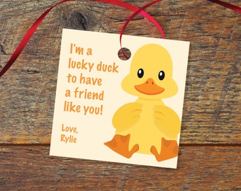 Lucky Duck Personalized Valentine's Day 2.5 inch square Gift Tag