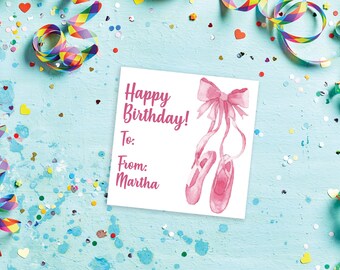 Ballet Slippers Personalized Happy Birthday Square Stickers 2.5" x 2.5"