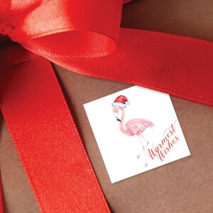 Flamingo Warmest Wishes, Christmas Gift Sticker, Set of 12