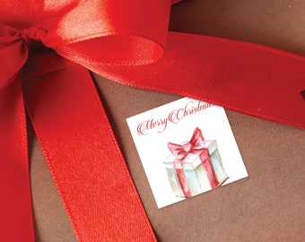 Present with Red Bow, Christmas Gift Sticker, Set of 12