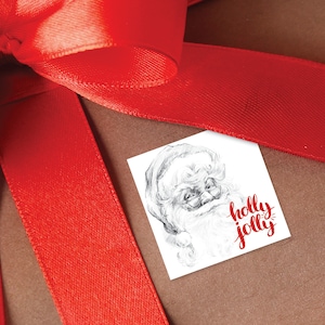 Santa holly jolly, Christmas Gift Sticker, Set of 12
