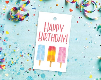 Popsicle Happy Birthday Gift Tag 2" x 3.5", set of 10